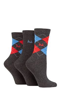 Pringle Damen Gemustert Baumwolle und recycelt Polyester Socken Packung 3 Argyle Holzkohle Rot/Blau 37-42 von Pringle of Scotland