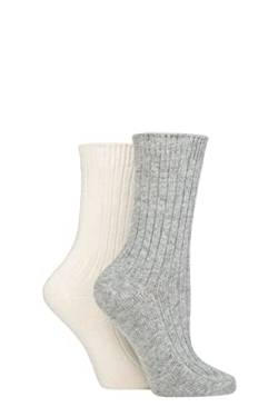 Pringle Damen Kaschmir Mischung Luxus Socken Packung 2 Rippe Hellgrau/Schnee 37-42 von Pringle of Scotland