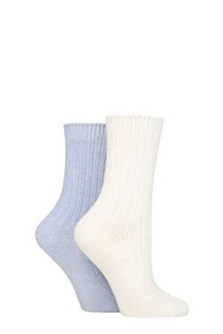 Pringle Damen Kaschmir Mischung Luxus Socken Packung 2 Rippe Schnee/Hellblau 37-42 von Pringle of Scotland