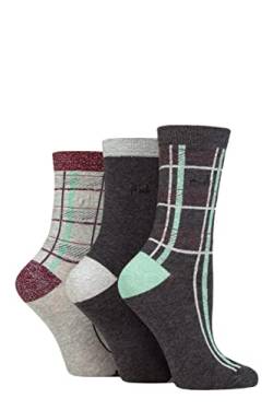 Pringle Damen Tartan Baumwolle Lurex Socken mit Geschenkanhänger Packung 3 Holzkohle 37-42 von Pringle of Scotland