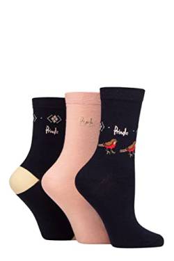 Pringle Damen Weihnachten Robin Baumwolle Socken mit Geschenkanhänger Packung 3 Marine 37-42 von Pringle of Scotland