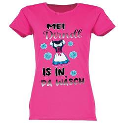 MEI Dirndl is in da Wäsch | Volksfest, Oktoberfest | Spaß Fun Shirt | Tracht| Sprücheshirt, Lustiges Damen T-Shirt Kurzarm, Geschenk Gr. XS-3XL (L, Pink) von Print Deluxe