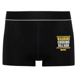 Print Maniacs Valentinstags-Boxershorts mit lustigem Aufdruck für Herren, Freund, Geschenk, Warnung, Erstickungsgefahr. Gr. M, Schwarz von Print Maniacs