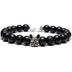 Prinzessin zu Stolberg Beauty Serie Stylisches, Schwarzes Vulkanstein Armband Bully mit Französischer Bulldogge Kopf -Symbol für Damen und Herren - Gold | Silber (Schwarz) von Prinzessin zu Stolberg Beauty Serie