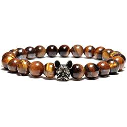 Prinzessin zu Stolberg Beauty Serie Stylisches, Schwarzes Vulkanstein Armband Bully mit Französischer Bulldogge Kopf -Symbol für Damen und Herren - Gold | Silber (Tigerauge) von Prinzessin zu Stolberg Beauty Serie