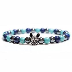 Prinzessin zu Stolberg Beauty Serie Stylisches, Schwarzes Vulkanstein Armband Bully mit Französischer Bulldogge Kopf -Symbol für Damen und Herren - Gold | Silber (Türkis-Blau) von Prinzessin zu Stolberg Beauty Serie