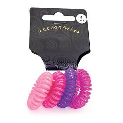 Set von 4 Mini Spiral-Haargummis, Telefonkabel-Haargummis, Pinktönen/Violetttönen von Pritties Accessories