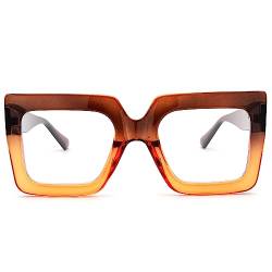 Pro Acme Blaulichtfilter Brille Damen Herren - Die Große Rechtecke für Frauen Fake brille(Braun Orange Rahmen) von Pro Acme
