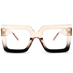 Pro Acme Blaulichtfilter Brille Damen Herren - Die Große Rechtecke für Frauen Fake brille(Light Teal Black Frame) von Pro Acme