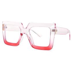 Pro Acme Blaulichtfilter Brille Damen Herren - Die Große Rechtecke für Frauen Fake brille(Rosa Rot Frame) von Pro Acme