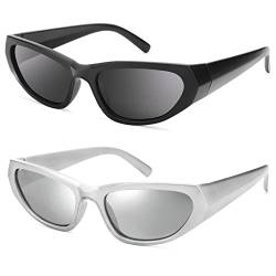 Pro Acme Futuristische Sonnenbrille Sport Sonnenbrille Herren UV400 Fahrradbrille Sonnenbrille für Damen (Matte Schwarz Rahmen Schwarz Linse+Silber Rahmen Silber Linse) von Pro Acme