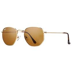 Pro Acme Polygon Sonnenbrille für Herren und Damen 100% Echte Glaslinse Sechskant Rahmen (Goldene Rahmen | Braun Linse) von Pro Acme