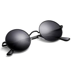 Pro Acme Retro Kleine Runde Polarisierte Sonnenbrille für Männer Frauen John Lennon-Stil (Schwarz Rahmen | Grau Linse) von Pro Acme