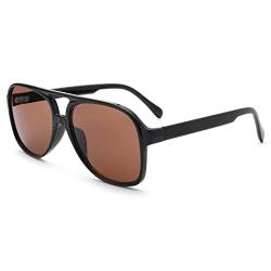 Pro Acme Retro Polarisierte Sonnenbrille für Frauen Männer, große Rahmen 70er Jahre Square Pilot Sonnenbrille UV400 Schutz (Schwarz Rahmen | Braun Linse) von Pro Acme