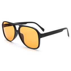Pro Acme Retro Polarisierte Sonnenbrille für Frauen Männer, große Rahmen 70er Jahre Square Pilot Sonnenbrille UV400 Schutz (Schwarz Rahmen | Gelb Linse) von Pro Acme