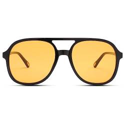 Pro Acme Retro Square polarisiert Aviator Sonnenbrille für Damen Herren 70er Jahre Vintage Double Bridge Sonnenbrille UV400 Schutz(Schwarz | Orange) von Pro Acme