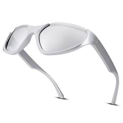 Pro Acme Sonnenbrille Herren Damen UV400 Sport Sonnenbrille Halber Rahmen Ovale Linse Wrap Around Sonnenbrille (A4 Silber Rahmen | Silber Linse) von Pro Acme