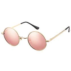 Pro Acme Sonnenbrille Herren Rund Polarisierte Sonnenbrille Retro für Männer Frauen (Gold Rahmen | Rosa Gespiegelte Linse) von Pro Acme