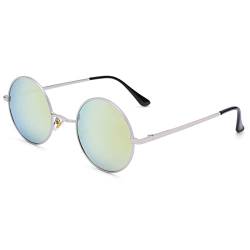 Pro Acme Sonnenbrille Herren Rund Polarisierte Sonnenbrille Retro für Männer Frauen (Silber Rahmen | Gold Gespiegelte Linse) von Pro Acme
