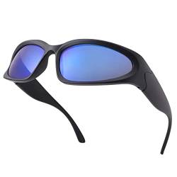 Pro Acme Sonnenbrille Herren Sport Fahrradbrille Sonnenbrille UV400 Sportbrille für Damen Futuristische Sonnenbrille (A4 Schwarz Rahmen | Blau Linse) von Pro Acme