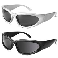 Pro Acme Sonnenbrille Herren Sport Fahrradbrille Sonnenbrille UV400 Sportbrille für Damen Futuristische Sonnenbrille (B3 Silber Rahmen Grau Linse + Schwarz Rahmen Grau Linse) von Pro Acme