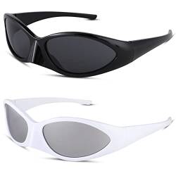 Pro Acme Sport Sonnenbrille Wrap Around Fahrradbrille UV400 Schutz Vintage Sonnenbrille Sport Brille (B1 Schwarz Rahmen Grau Linse+Weiß Rahmen Silber Linse) von Pro Acme