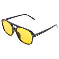 Pro Acme Vintage Retro Quadrat Sonnenbrille Damen Herren, UV400 Schutz Klassisch Große Sonnenbrille Gelbe Gläser (Schwarz Rahmen | Gelb Linse) von Pro Acme