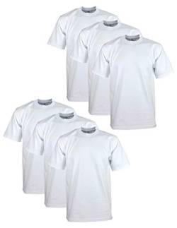 Pro Club Herren-T-Shirt, 6er-Pack, schwere Baumwolle, kurzärmelig, Rundhalsausschnitt, Weiss/opulenter Garten, L von Pro Club