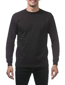 Pro Club Herren-T-Shirt aus schwerer Baumwolle, langärmelig, Rundhalsausschnitt, Schwarz, L von Pro Club