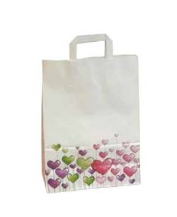 250 Papiertragetaschen Papiertüten Tragetaschen Einkaufstüten aus Papier Herzen weiß mit Herzmotiv 26+12x35cm 80g/m² - Inkl. Verpackungslizenz in D. von Pro DP