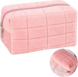 Solide Farbe Plüsch Make-up Tasche, weiche Flauschige Kosmetiktasche Große Kapazität Nette Kissen Tasche Reißverschluss Reise Toilettentasche Make-up Organizer für Frauen Mädchen (Hellrosa) von Pro-Noke