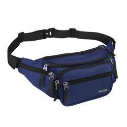 ProCase Bauchtasche Gürteltasche Wasserdicht Hüfttasche für Herren und Damen Klein Nylon Fanny Pack mit 6 Reißverschlusstaschen für Outdoor Reisen Sport Wandern Joggen Hundespaziergänge -Navy von ProCase