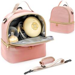 ProCase Brustpumpe Tasche, Doppelschicht Muttermilch Pumpe Rucksack Muttermilch Träger für das Stillen stillende Mutter Arbeit, Reisen, Kindertagesstätte -Rosa von ProCase