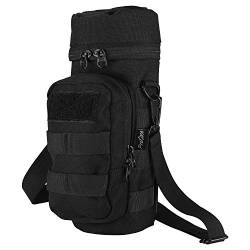 ProCase Molle Militär Flaschen Halter mit Schultergurt Taktisch Wasserflasche Trinkflasche Tasche Beutel Trinkrucksack mit Zusätzliche Zubehörtasche und Abnehmbar Verstellbar Schultergurt -Schwarz von ProCase