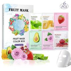 6 Stück Gesichtsmasken Set Probuk 6 Typen Frucht Gesichtsmaske, Feuchtigkeitsspendende Tuchmasken Gesicht, Masken Beauty, Daily Care für Jeden Hautzustand Strahlende Haut und Einen Glow-Effekt von Probuk