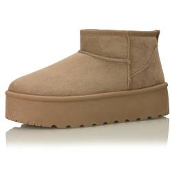 Procity Damen Stiefeletten Warm Gefüttert Plateau Boots mit der Profilsohle Khaki 37 von Procity