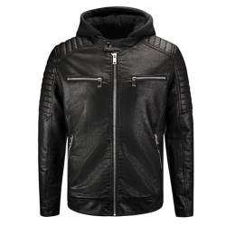 Procity Herren Kunst-Lederjacke mit abnehmbarer Kapuze Bikerjacke Übergangsjacke Kunstleder Black/Black S von Procity