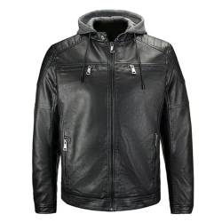 Procity Herren Kunst-Lederjacke mit abnehmbarer Kapuze Bikerjacke Übergangsjacke Kunstleder Black/Dark Gray 2 XL von Procity