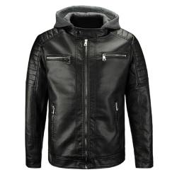 Procity Herren Kunst-Lederjacke mit abnehmbarer Kapuze Bikerjacke Übergangsjacke Kunstleder Black/Dark Gray S von Procity