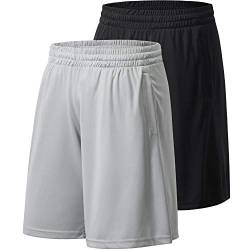 Profectors Herren Athletic Shorts mit Taschen und elastischem Bund, schnell trocknende Activewear Workout Shorts für Männer, 2 Stück, schwarz, hellgrau., Groß von Profectors