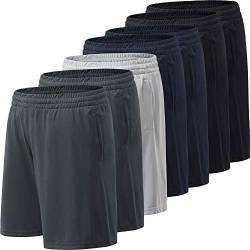 Profectors Herren Athletic Shorts mit Taschen und elastischem Bund, schnell trocknende Activewear Workout Shorts für Männer, 7er-Pack Schwarz, Schwarz, Dunkelgrau, Dunkelgrau, Marineblau, Hellgrau, von Profectors