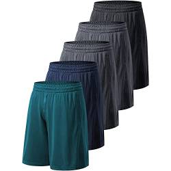 Profectors Herren-Shorts mit Taschen und elastischem Bund, schnell trocknende Activewear, Workout-Shorts für Herren, 5 Stück, schwarz, dunkelgrau, dunkelgrau, marineblau, dunkelgrün, XX-Large von Profectors