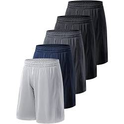 Profectors Herren-Shorts mit Taschen und elastischem Bund, schnell trocknende Activewear, Workout-Shorts für Herren, 5 Stück, schwarz, dunkelgrau, hellgrau, marineblau, Mittel von Profectors