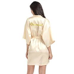 Prohonbec Damen Satin Kimono Brautjungfer Badmantel mit Goldenem Glitzer, Gürtel für Hochzeit Party, Brauttag Morgenmantel (L, Champagner- Brautjungfer) von Prohonbec