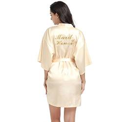 Prohonbec Damen Satin Kimono Brautjungfer Badmantel mit Goldenem Glitzer, Gürtel für Hochzeit Party, Brauttag Morgenmantel (L, Champagner- Maid of Honor) von Prohonbec