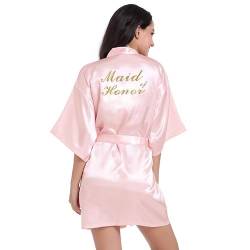 Prohonbec Damen Satin Kimono Brautjungfer Badmantel mit Goldenem Glitzer, Gürtel für Hochzeit Party, Brauttag Morgenmantel (L, Rosa- Maid of Honor) von Prohonbec