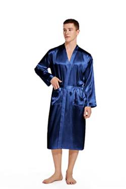 Prohonbec Herren Kimono Bademantel aus Satin mit 2 Taschen für den täglichen Gebrauch, Schlaf, Hochzeit, seidiger Langarm-Bademantel, Nachtwäsche (XL, Blau) von Prohonbec