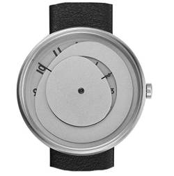 Projects Watches "Elos Quarz Edelstahl Gebürstet Grau Leder Schwarz Disc Unisex Uhr von Projects Watches