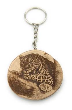 Promotech Lazy Leopard Handgefertigter Lasergravierter Einzelstück Schlüsselanhänger aus Holz von Promotech