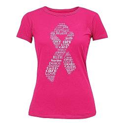 Promotion & Beyond Brustkrebs-Bewusstsein rosa Band T-Shirt für Frauen Brustkrebs Shirts, Cyber Pink, Klein von Promotion & Beyond